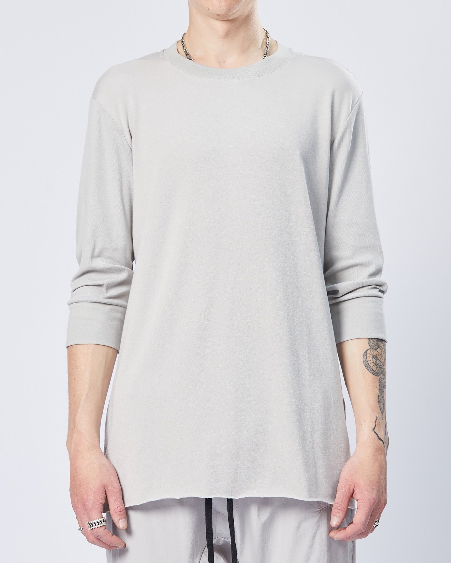 COTTON & MODAL 3/4 T-SHIRT WITH RIBBED ARM - SILVER