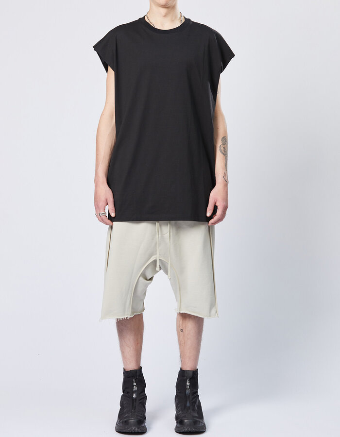 THOM KROM OVERSIZED CUT-OFF COTTON T-SHIRT- BLACK