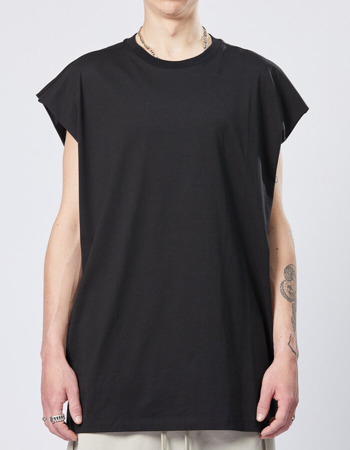 THOM KROM OVERSIZED CUT-OFF COTTON T-SHIRT- BLACK