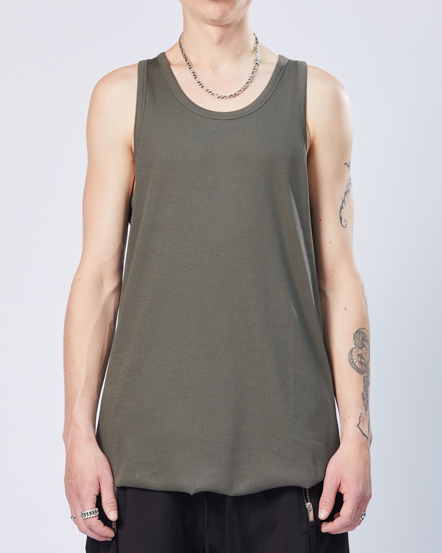 STRETCH COTTON FINE RIB FITTED TANK TOP - IVY