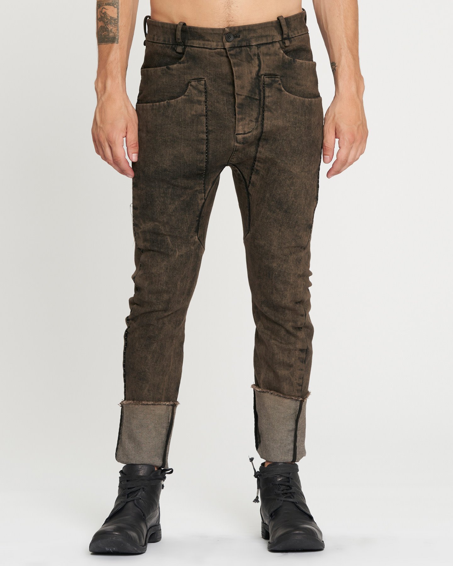 LAYERED POCKET SLIM JEANS - BLACK CLAY