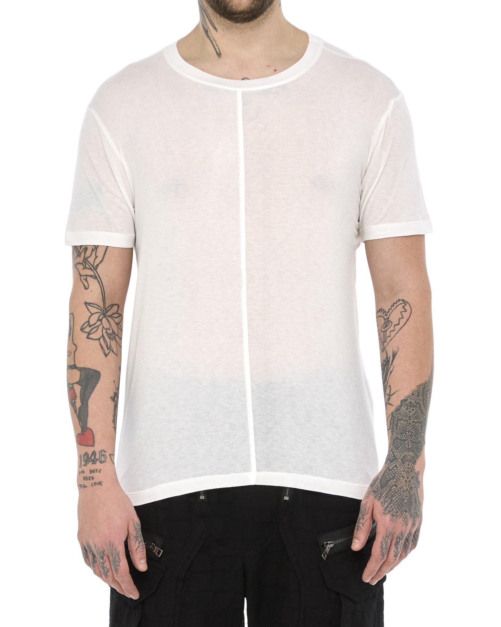 VISCOSE & SILK FITTED T-SHIRT - WHITE