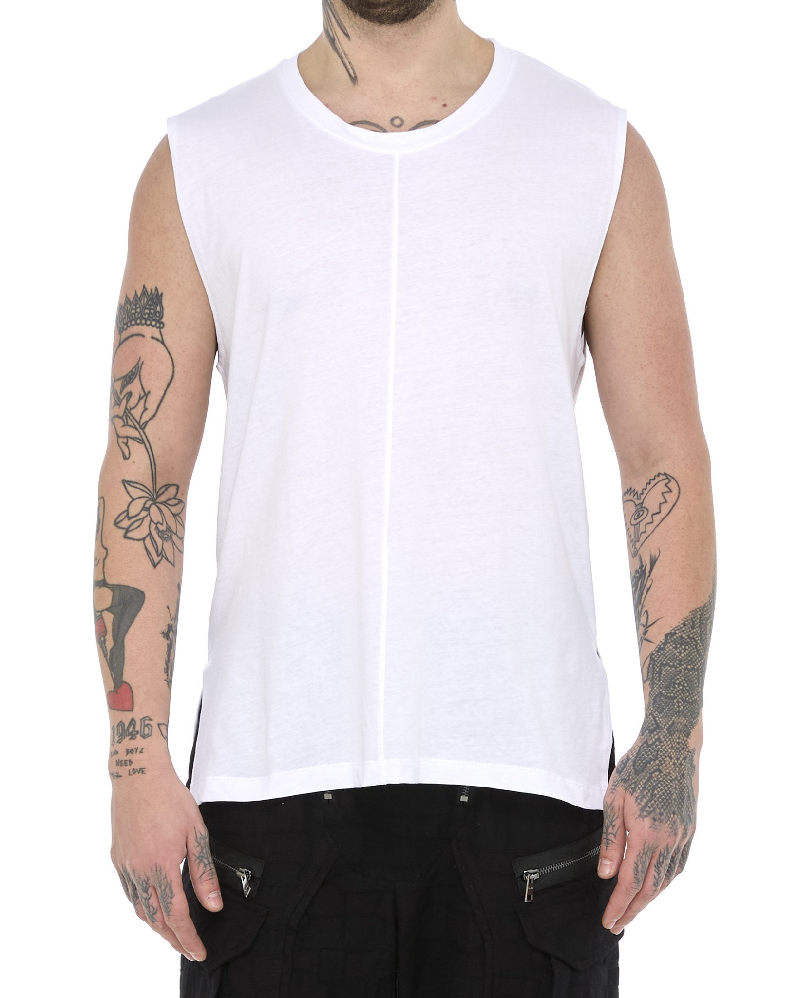 COTTON JERSEY CUT-OFF TEE - WHITE