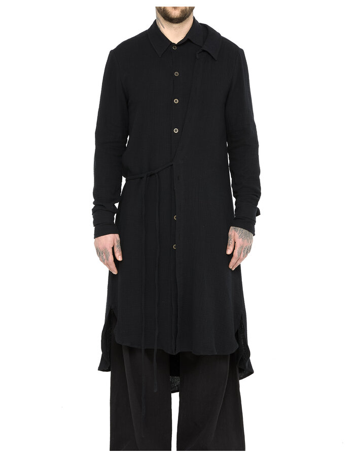 SANDRINE PHILIPPE LONG DOUBLED COTTON SHIRT WITH ASYMMETRIC WRAP