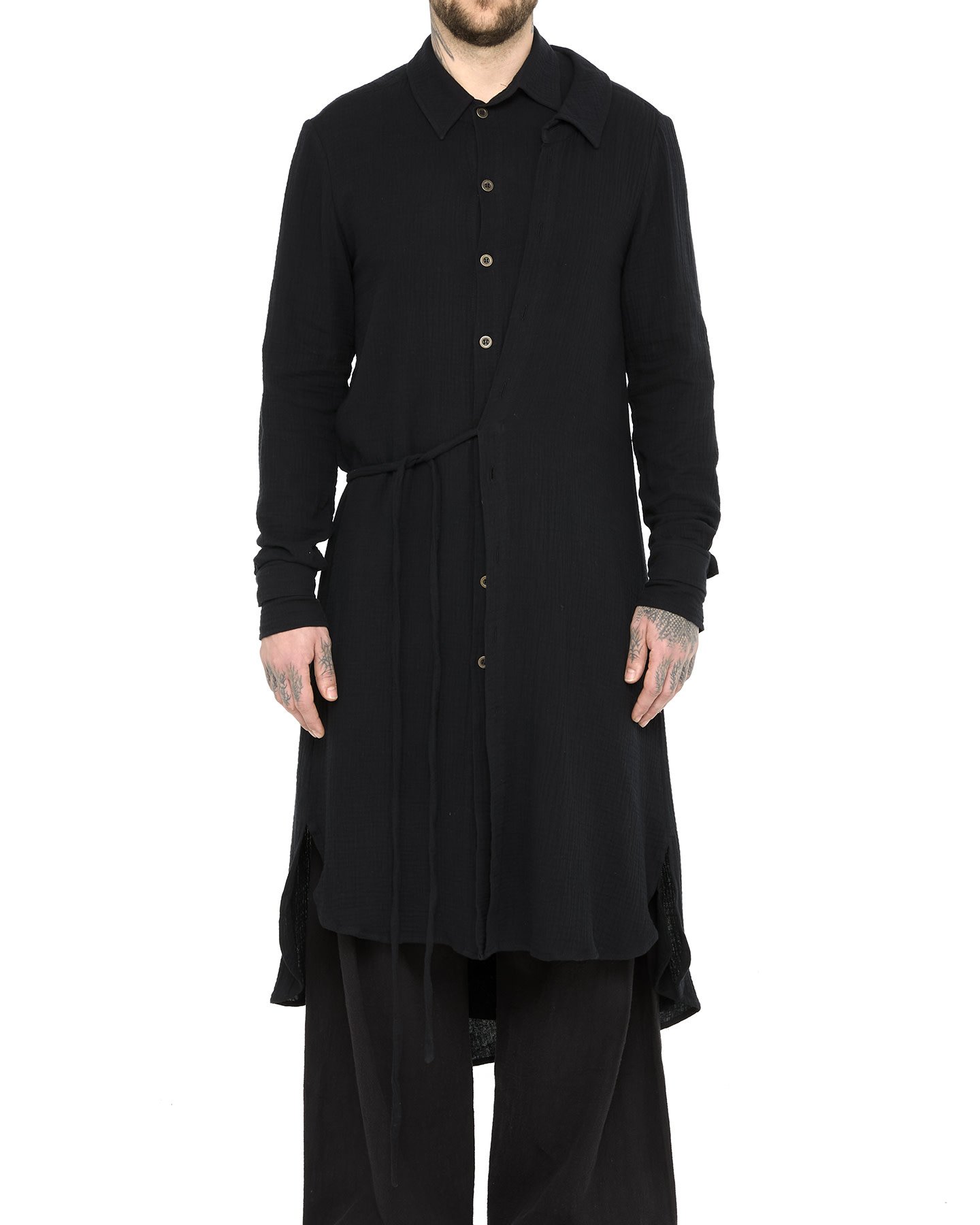 LONG DOUBLED COTTON SHIRT WITH ASYMMETRIC WRAP