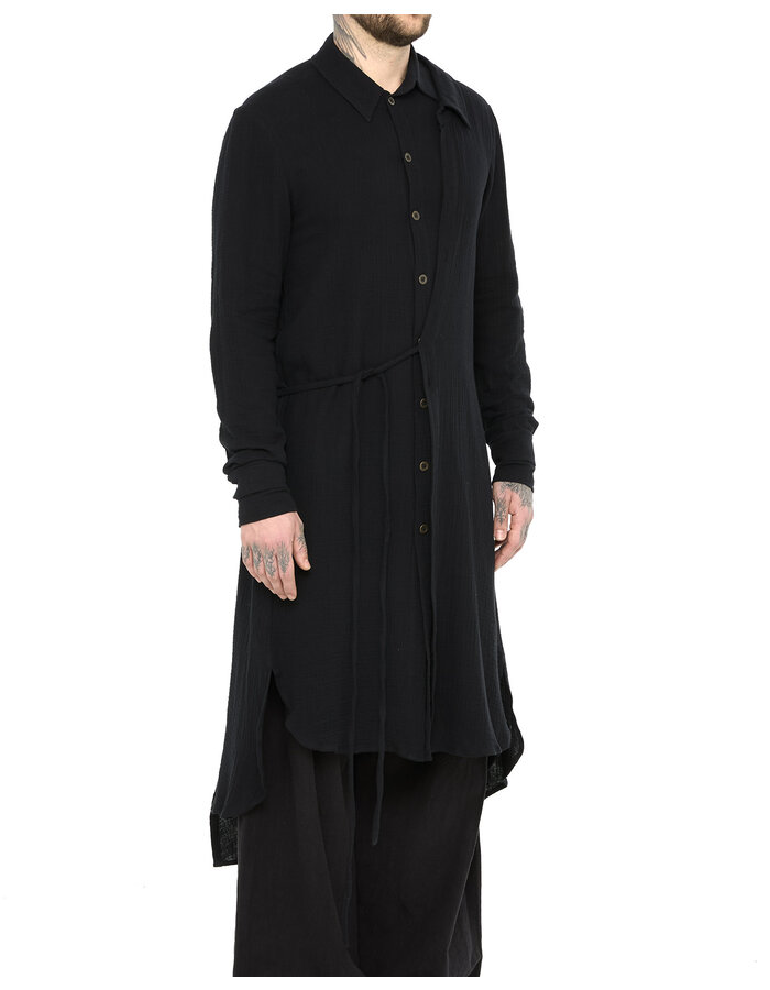 SANDRINE PHILIPPE LONG DOUBLED COTTON SHIRT WITH ASYMMETRIC WRAP