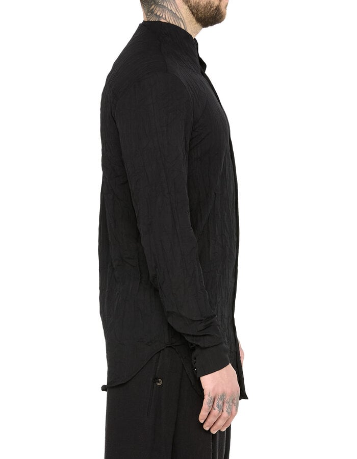 SANDRINE PHILIPPE CRINKLED SHIRT WITH INTEGRATED COLLAR - BLACK