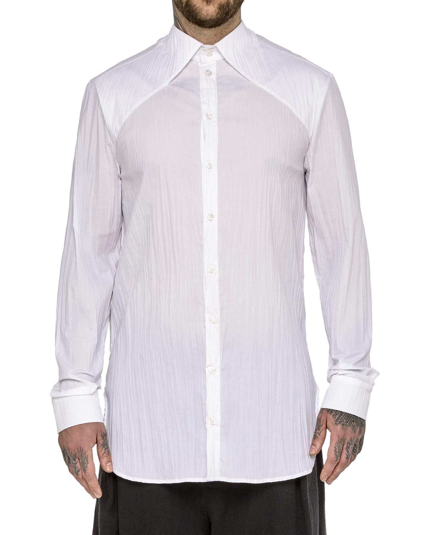 CRINKLED SHIRT WITH INTEGRATED COLLAR - WHITE