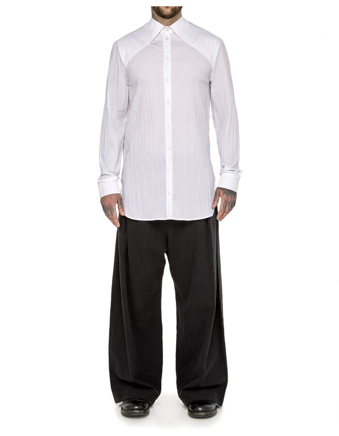 SANDRINE PHILIPPE CRINKLED SHIRT WITH INTEGRATED COLLAR - WHITE