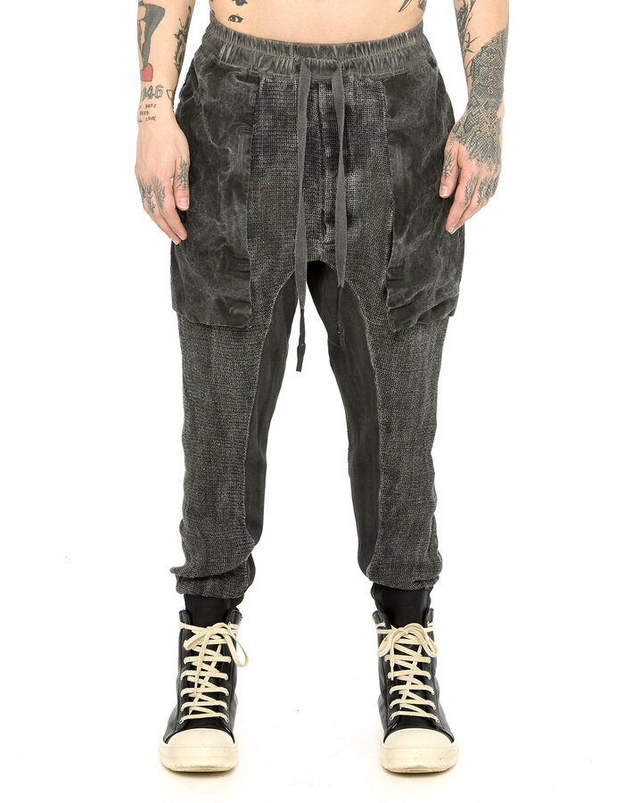 69 BY ISAAC SELLAM PATCH POCKET LINEN MESH JOGGER - LEAD