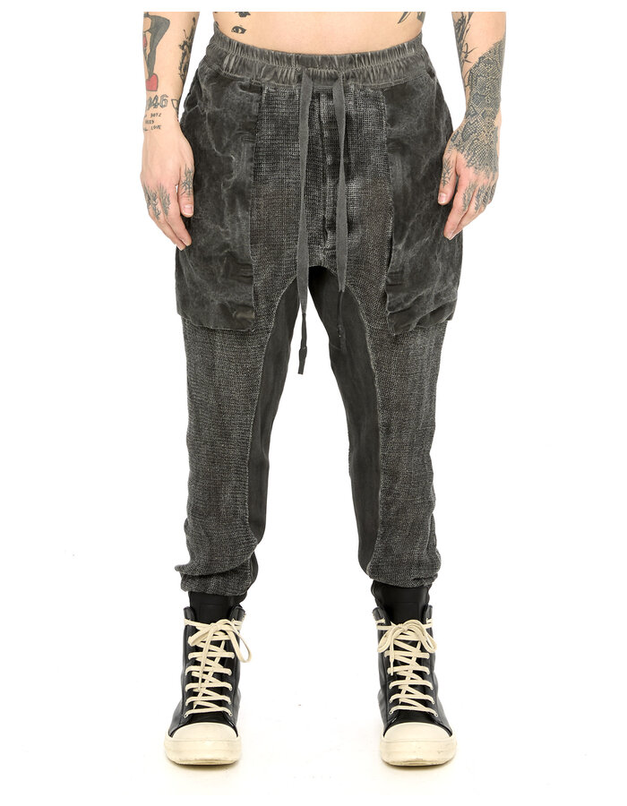 69 BY ISAAC SELLAM PATCH POCKET LINEN MESH JOGGER - LEAD
