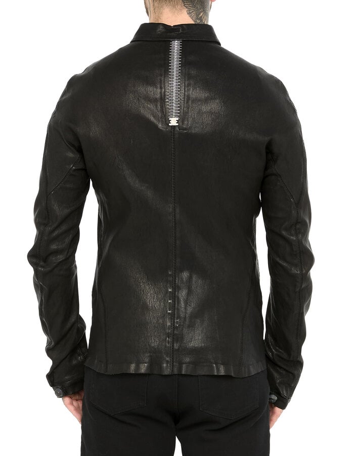 ISAAC SELLAM EXPERIENCE ATTENTIF STRETCH LEATHER ZIP FRONT COLLARED JACKET