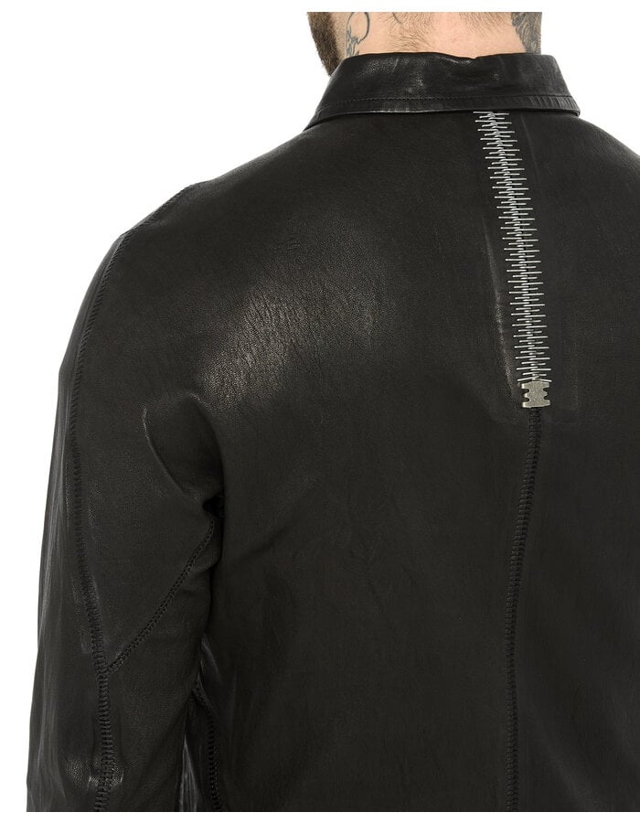 ISAAC SELLAM EXPERIENCE ATTENTIF STRETCH LEATHER ZIP FRONT COLLARED JACKET