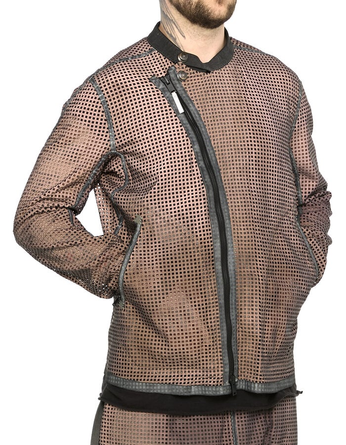 ISAAC SELLAM EXPERIENCE BUTE PERFORATED REFLECTIVE LEATHER JACKET - COPPER