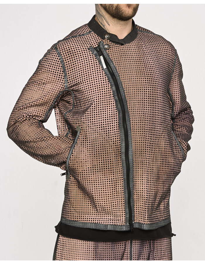 ISAAC SELLAM EXPERIENCE BUTE PERFORATED REFLECTIVE LEATHER JACKET - COPPER