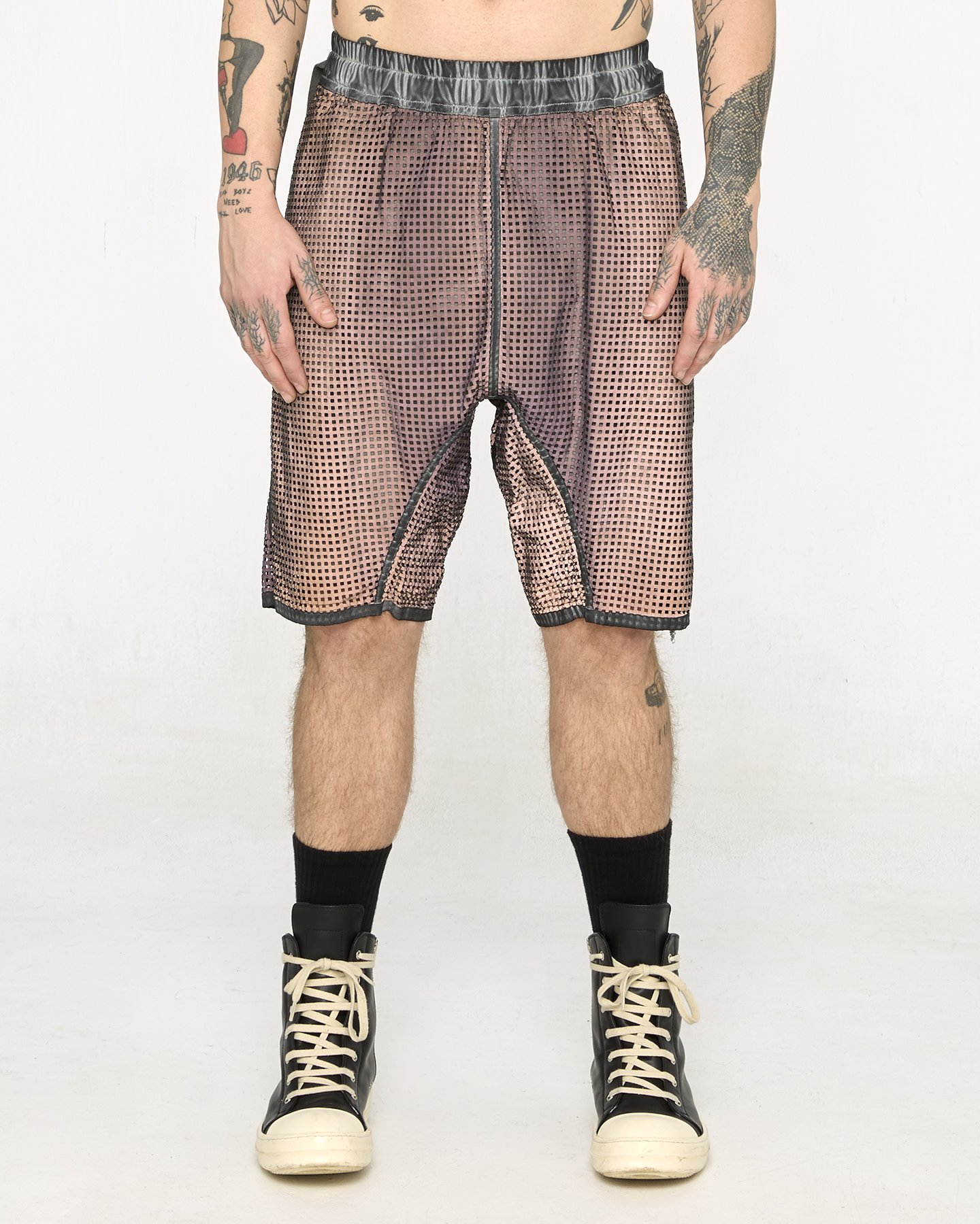 PERFORATED REFLECTIVE LEATHER SHORTS - COPPER