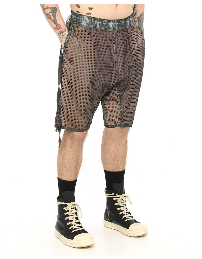 ISAAC SELLAM EXPERIENCE PERFORATED REFLECTIVE LEATHER SHORTS - COPPER