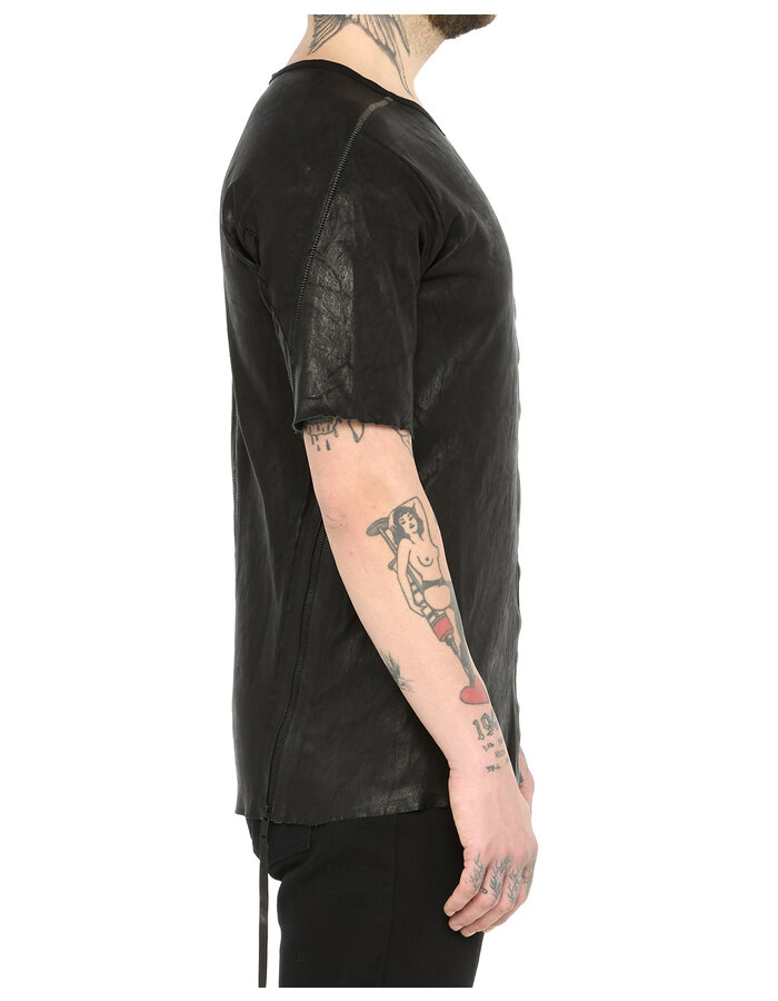 ISAAC SELLAM EXPERIENCE STRETCH LEATHER T-SHIRT WITH ZIPPERED SIDE