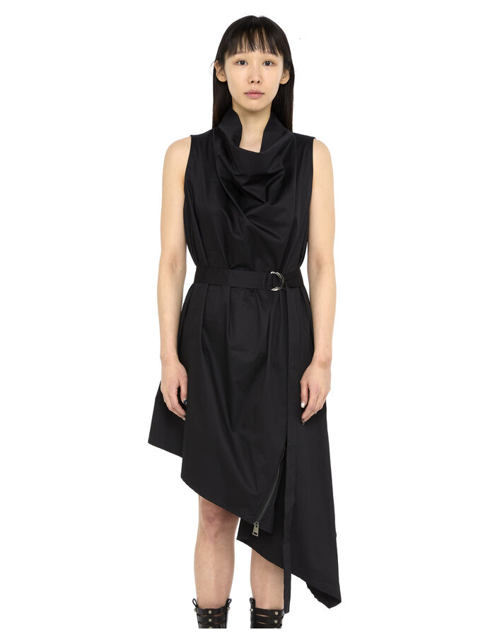 LA HAINE INSIDE US ASYMMETRIC POPLIN DRAPE COLLAR DRESS