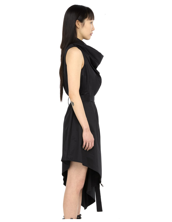 LA HAINE INSIDE US ASYMMETRIC POPLIN DRAPE COLLAR DRESS