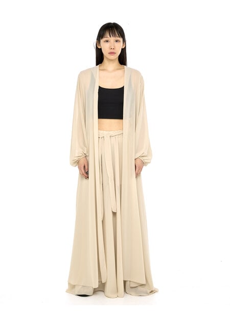 LA HAINE INSIDE US GEORGETTE BELTED CARDIGAN - SAND