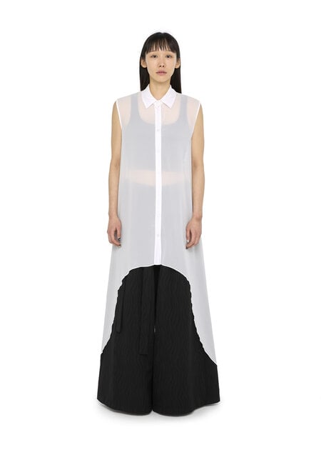 LA HAINE INSIDE US LONG ASYMMETRIC GEORGETTE BLOUSE - WHITE