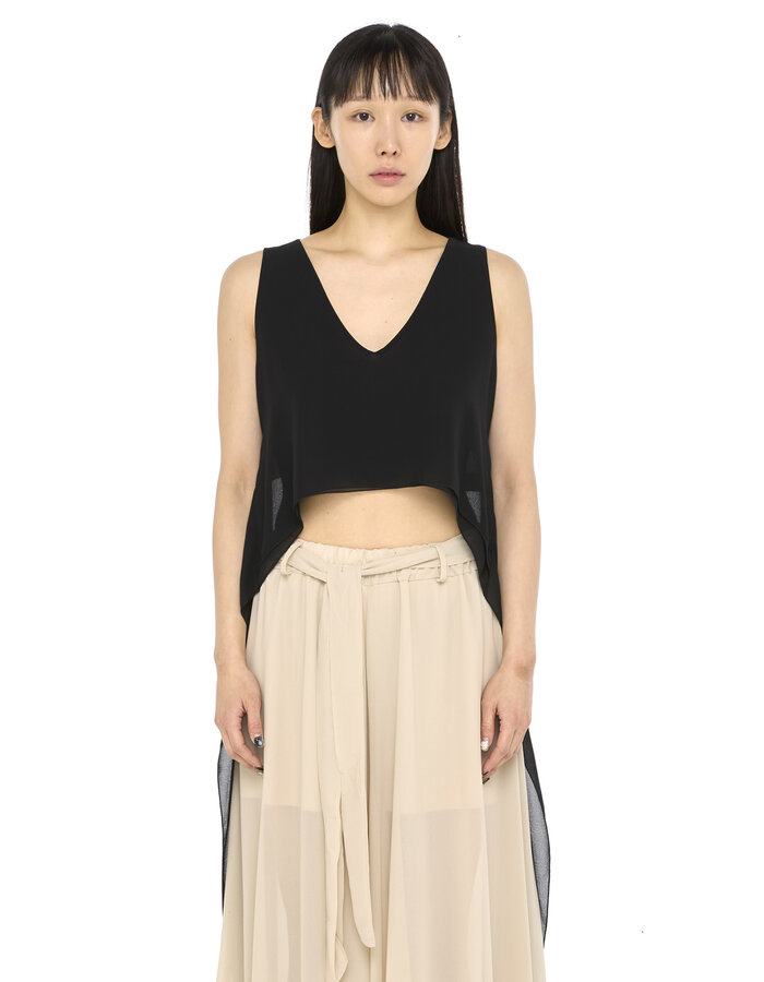 LA HAINE INSIDE US GEORGETTE CROP TOP WITH DRAPE SIDES - BLACK