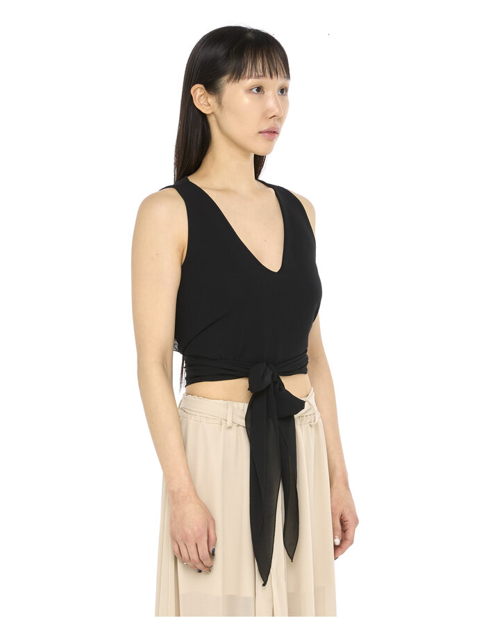 LA HAINE INSIDE US GEORGETTE CROP TOP WITH DRAPE SIDES - BLACK