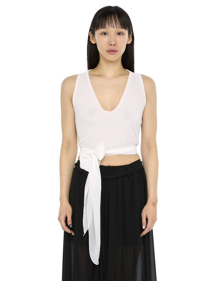 LA HAINE INSIDE US GEORGETTE CROP TOP WITH DRAPE SIDES - WHITE