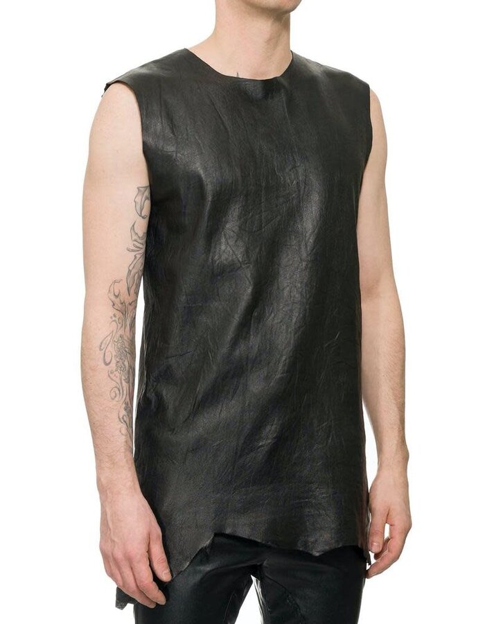 M-OJO RISIN LEATHER SLEEVELESS SHIRT - BURRO