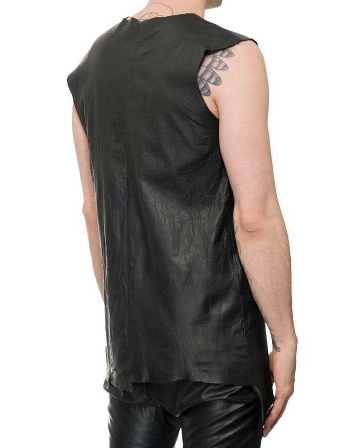 M-OJO RISIN LEATHER SLEEVELESS SHIRT - BURRO