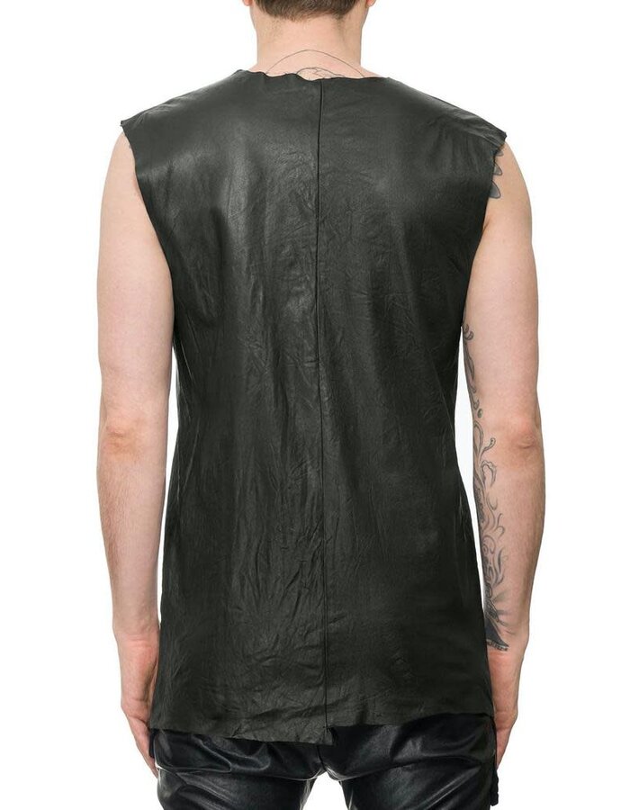 M-OJO RISIN LEATHER SLEEVELESS SHIRT - BURRO