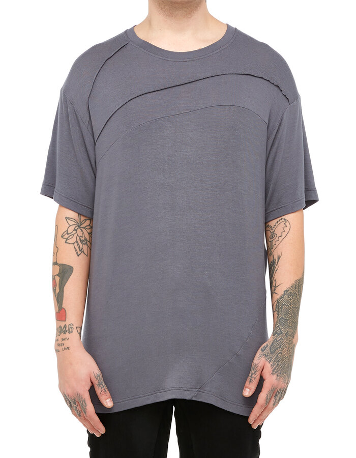 LA HAINE INSIDE US STRETCH VISCOSE SEAM DETAIL OVERSIZE TEE - GREY