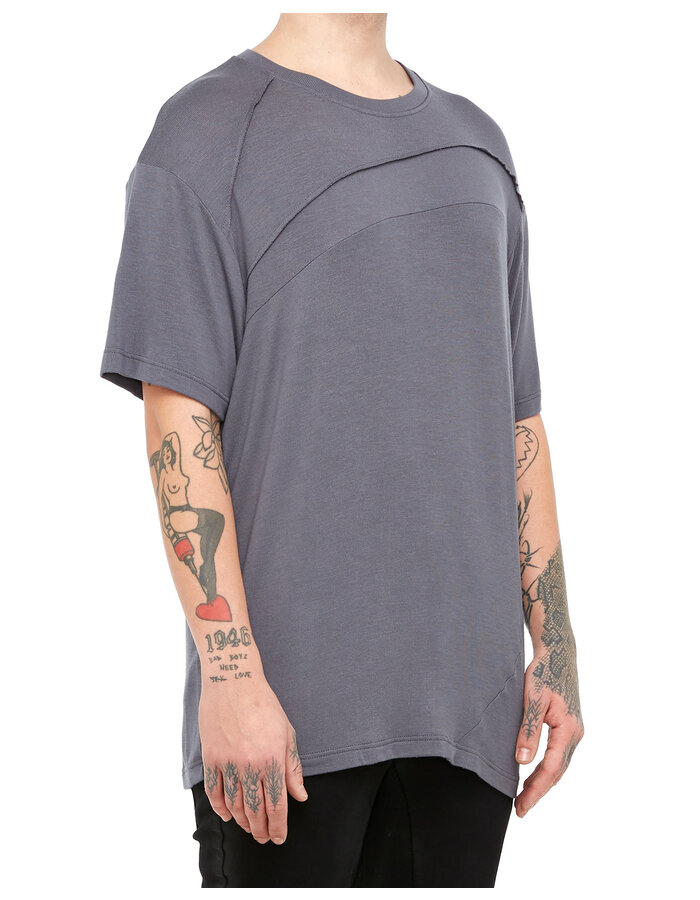 LA HAINE INSIDE US STRETCH VISCOSE SEAM DETAIL OVERSIZE TEE - GREY