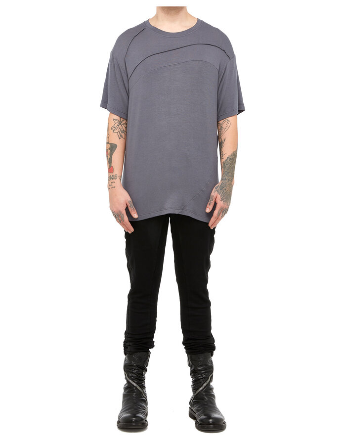 LA HAINE INSIDE US STRETCH VISCOSE SEAM DETAIL OVERSIZE TEE - GREY