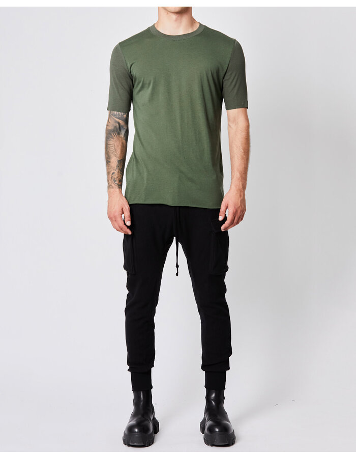 THOM KROM RIBBED ARM COTTON & MODAL FITTED CREW - GREEN