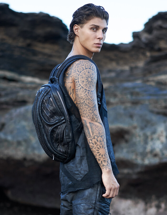 SYZMIC STUDIO HYLO ANNELID SPINE LEATHER BACKPACK