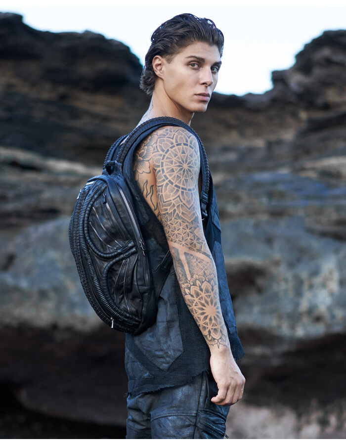 SYZMIC STUDIO HYLO ANNELID SPINE LEATHER BACKPACK