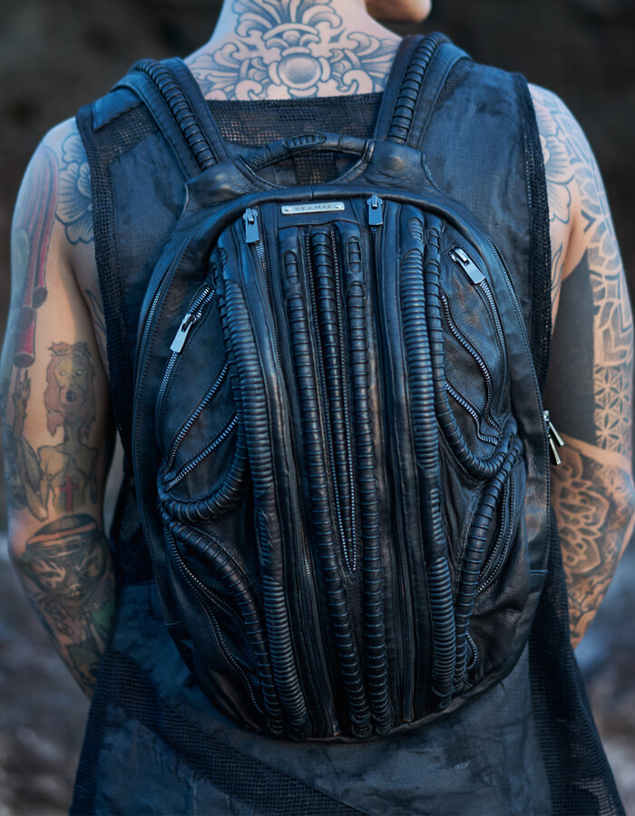 SYZMIC STUDIO HYLO ANNELID SPINE LEATHER BACKPACK