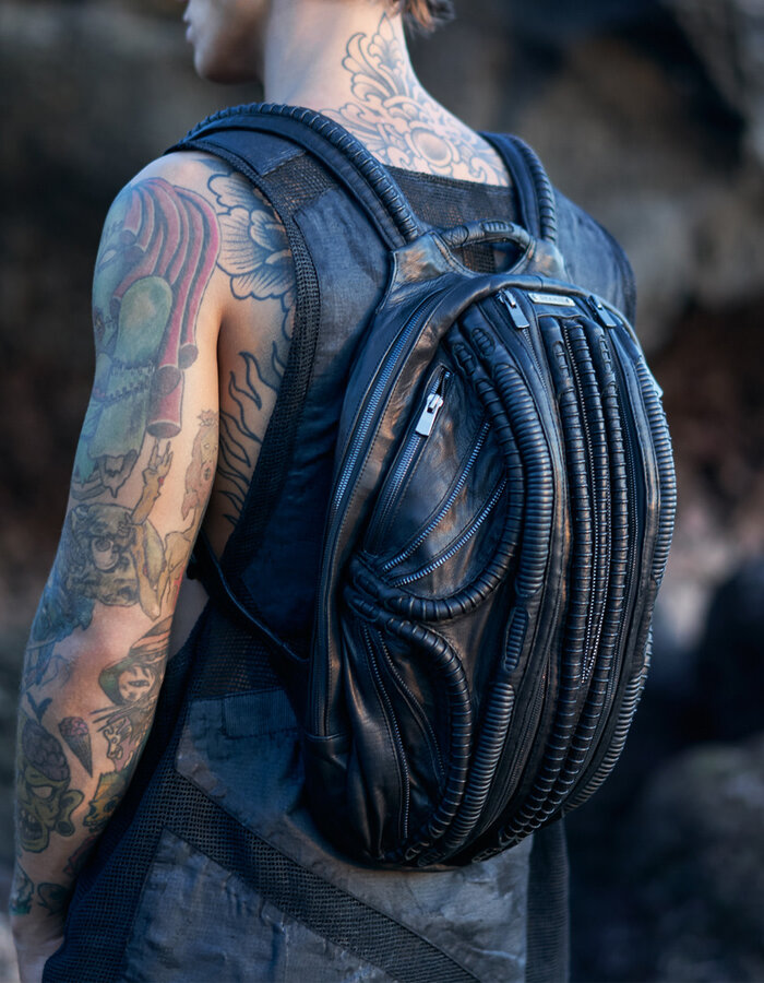 SYZMIC STUDIO HYLO ANNELID SPINE LEATHER BACKPACK
