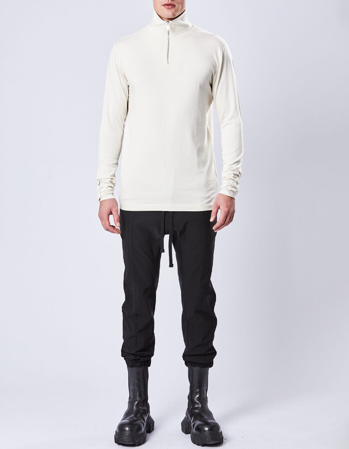 THOM KROM STRETCH COTTON & MODAL ZIP NECK SWEATER - BONE