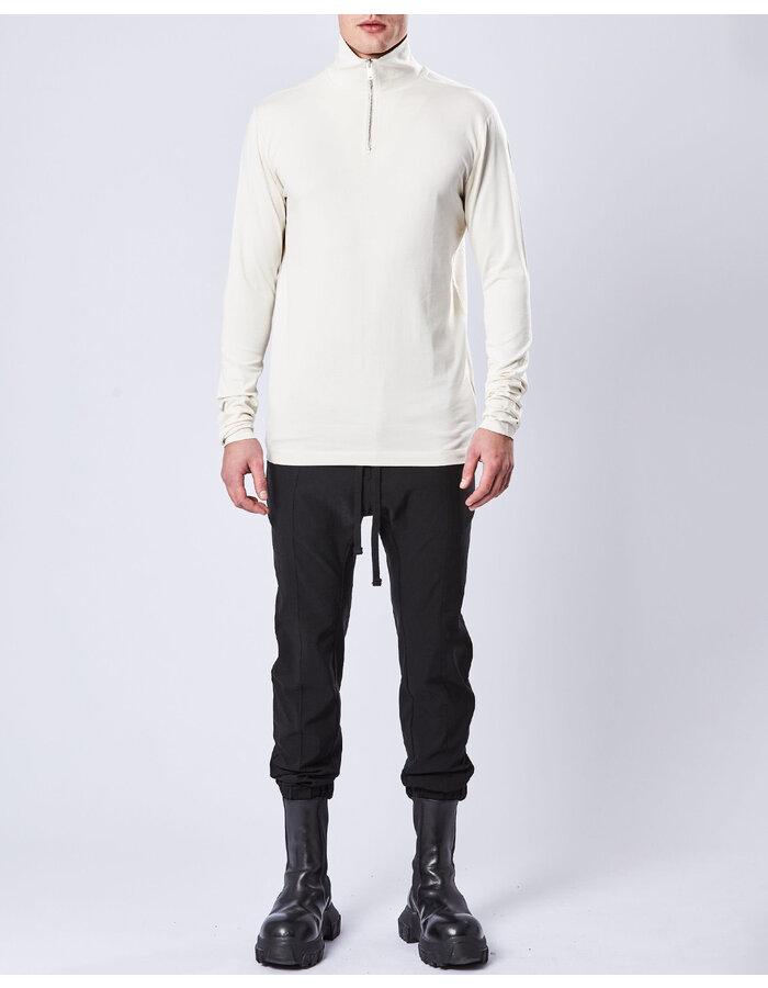 THOM KROM STRETCH COTTON & MODAL ZIP NECK SWEATER - BONE