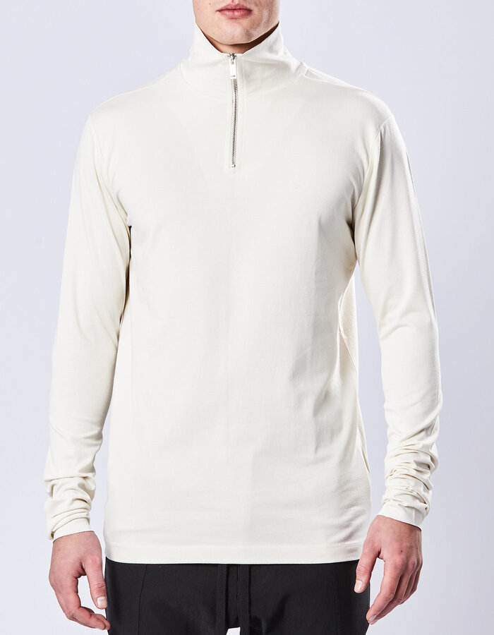 THOM KROM STRETCH COTTON & MODAL ZIP NECK SWEATER - BONE