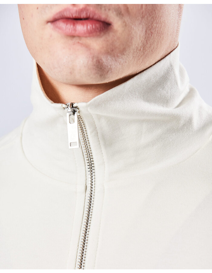 THOM KROM STRETCH COTTON & MODAL ZIP NECK SWEATER - BONE