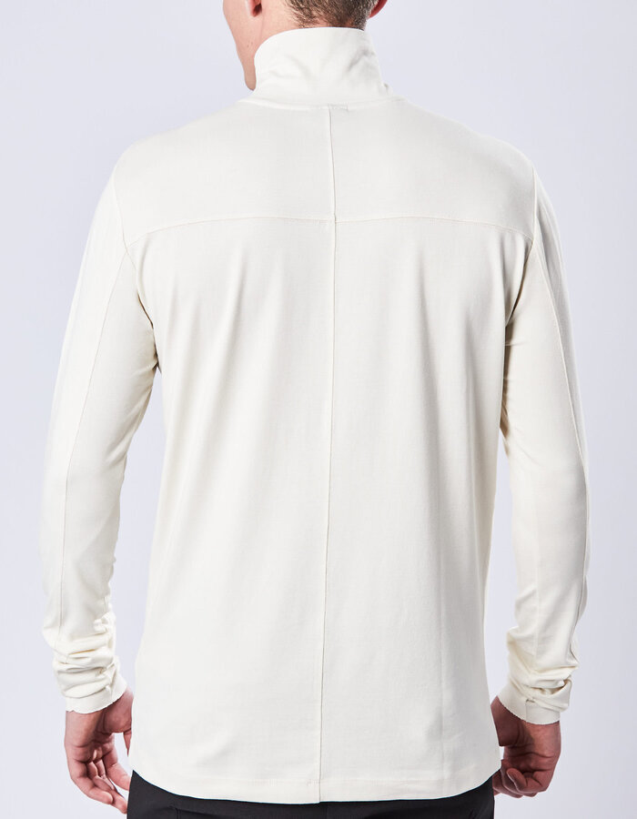 THOM KROM STRETCH COTTON & MODAL ZIP NECK SWEATER - BONE
