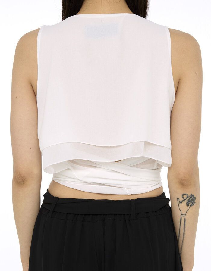 LA HAINE INSIDE US GEORGETTE CROP TOP WITH DRAPE SIDES - WHITE
