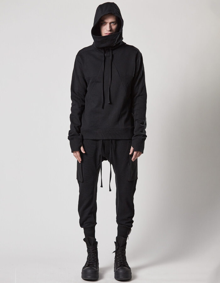 THOM KROM MINI POCKET STRETCH COTTON WAFFLE CARGO JOGGER - BLACK
