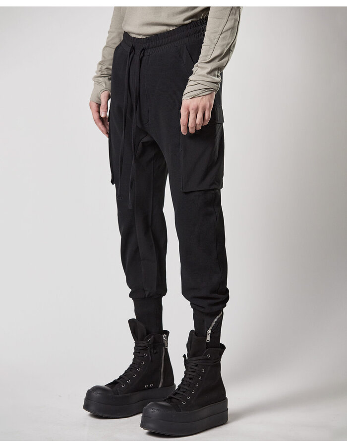THOM KROM MINI POCKET STRETCH COTTON WAFFLE CARGO JOGGER - BLACK