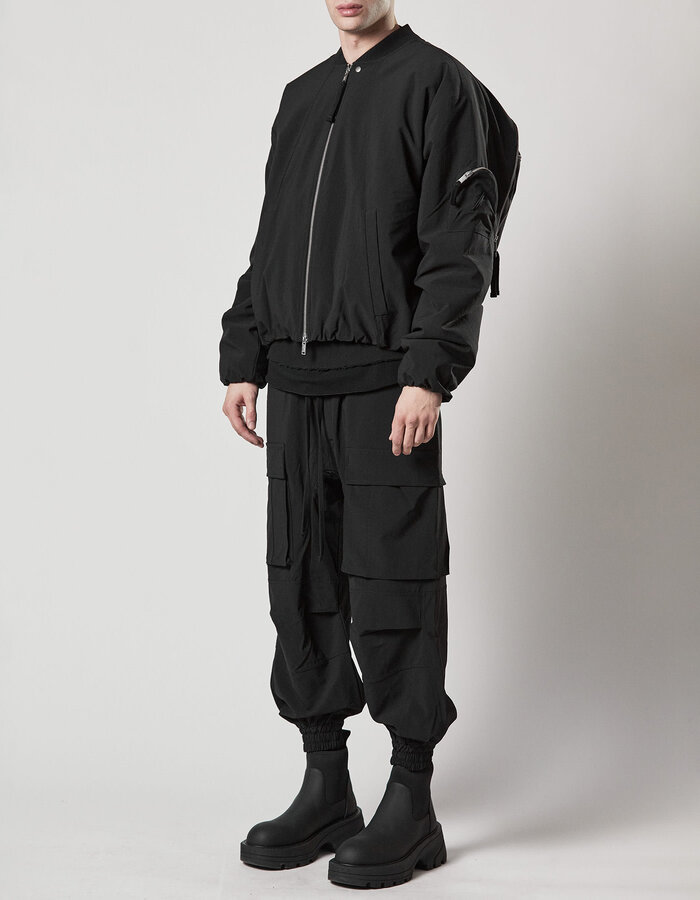 THOM KROM STRETCH NYLON RIP-STOP CARGO JOGGERS - BLACK
