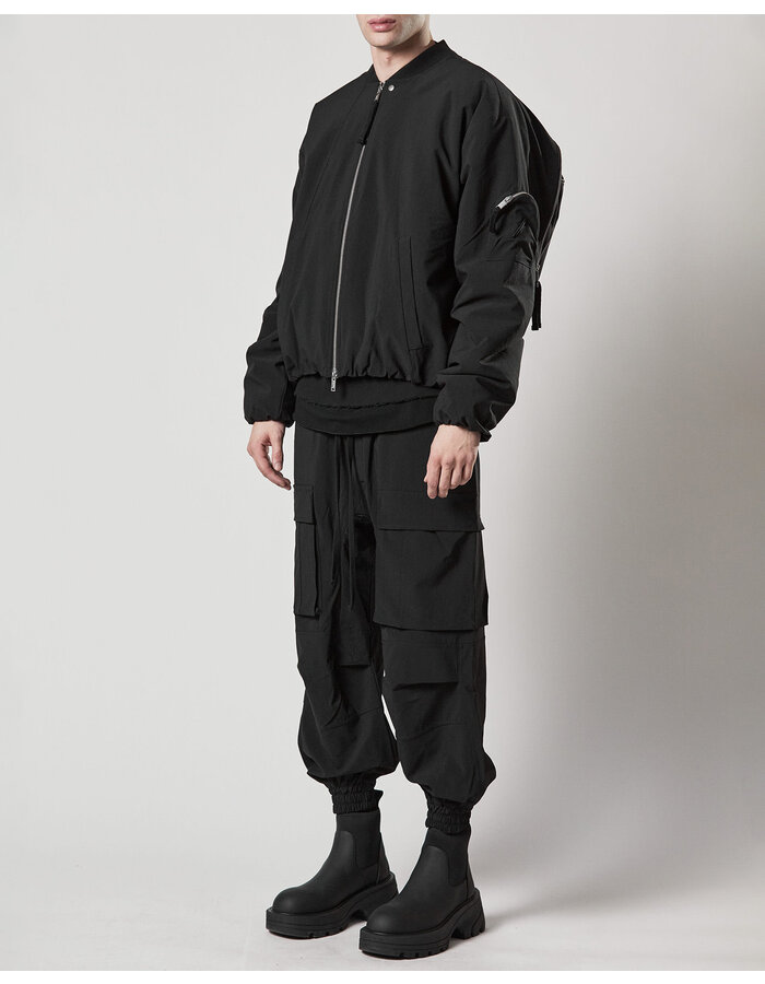 THOM KROM STRETCH NYLON RIP-STOP CARGO JOGGERS - BLACK